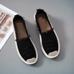 Comemore-Espadrilles plates décontractées pour femmes, chaussures confortables à enfiler, chaussures paresseuses pour femmes, chaussures plates en toile, mocassins d'été, mode féminine, 2024