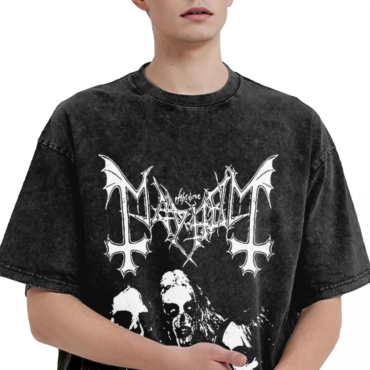 Mayhem Death Metal T Shirts Hip Hop Washed Short Sleeve Oversize T-Shirts Vintage Men Women Streetwear Graphic Printed Tops Tees