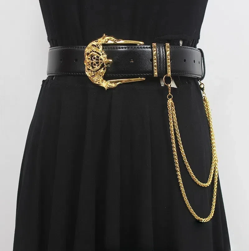 

Женская мода в стиле ретро, золотая металлическая пряжка, корсет из натуральной кожи, женский пояс, пальто, пояс, украшение для платья, широкий пояс