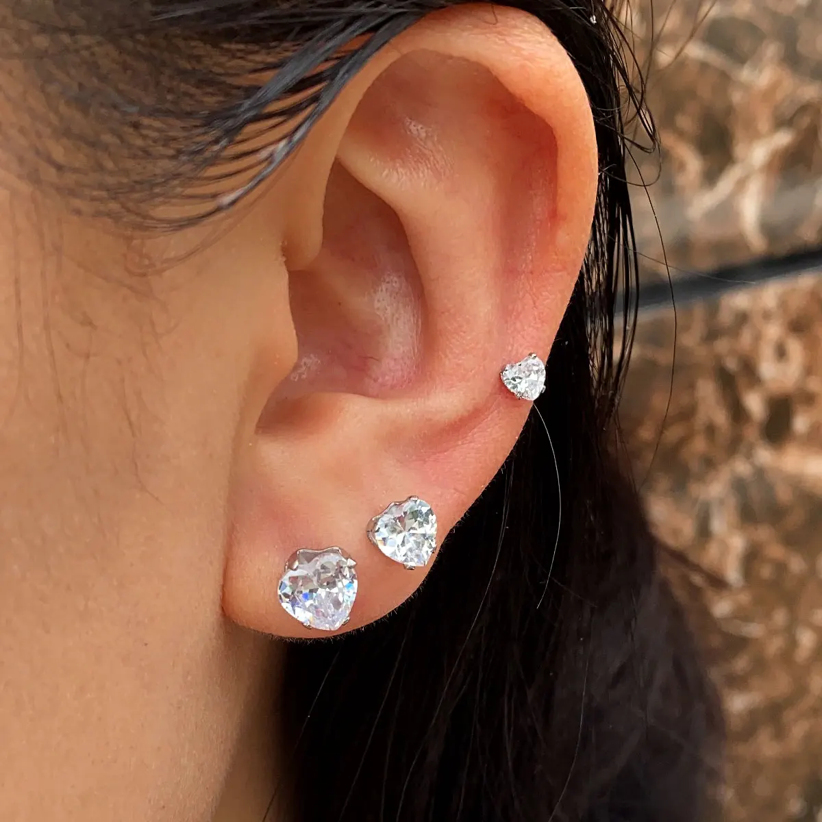 Stainless Steel Star Heart Triangle Zircon Black Stud Earrings For Women Tragus Conch Rook Helix Piercing Earrings Jewelry
