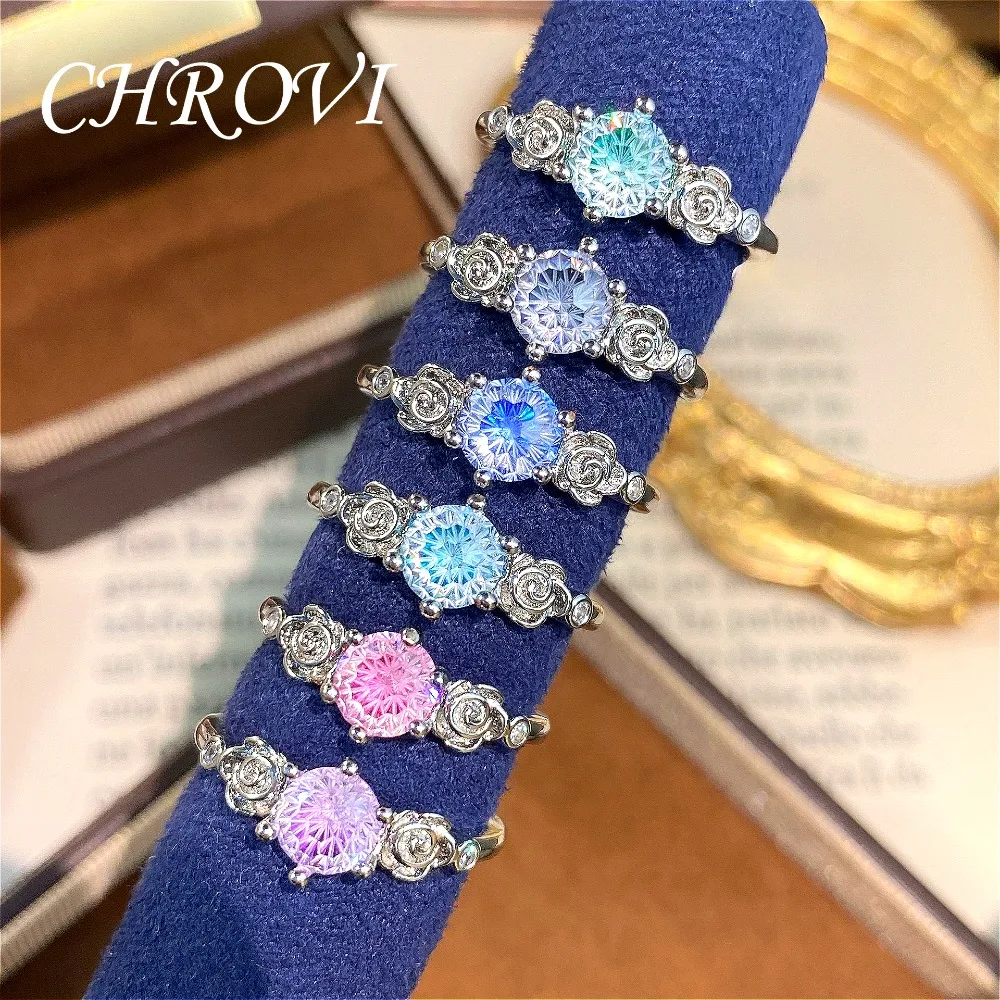 Light Luxury 925 Sterling Silver Best-Selling Super Sparkling Ring for Women, Fashionable High-End Rose Ring