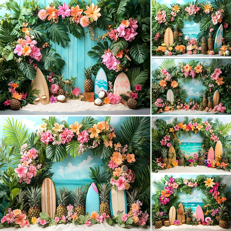 

LS Photography Background Summer Hawaii Beach Palm Trees Ccean Decoration Backdrop Newborn Boy Girl Holiday Portrait Studio Prop
