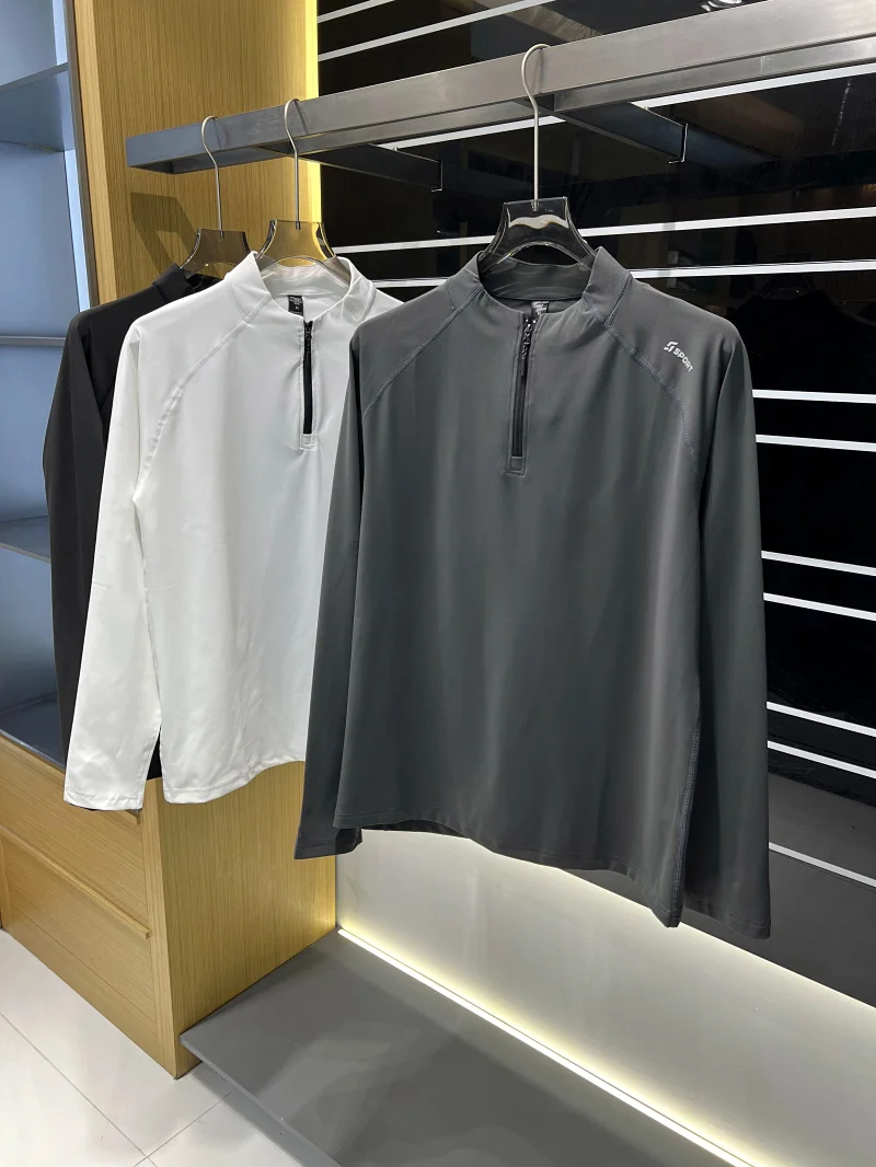 

Outdoor Men's f Zipper Stand Collar Sweatirt Spring Autumn Sle Sport Casual Color Elastic Long Sve T-irt Ba...