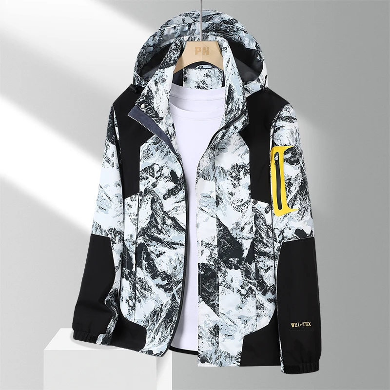 

Men Spring Autumn Outdoor Climbing Jacket Male Waterproof Windproof Wear Resistant Coat Men Trendy Brand Hooded Hiking Jackets
