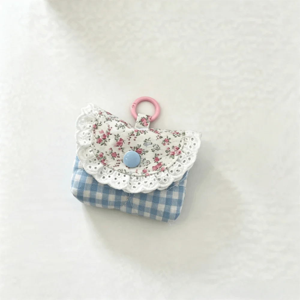 Small Wallet Plaid Earphone Storage Bag Multifunctional Polyester Headphone Case Sweet Cute Earphone Mini Pouch Travel Accessory