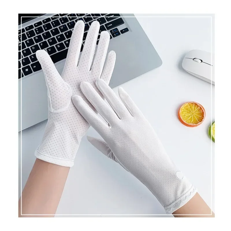 Summer Sun Protection Glove Fashionable Breathable Full Finger Touch Screen Glove Solid Color Thin Driving Glove Cycling Outdoor