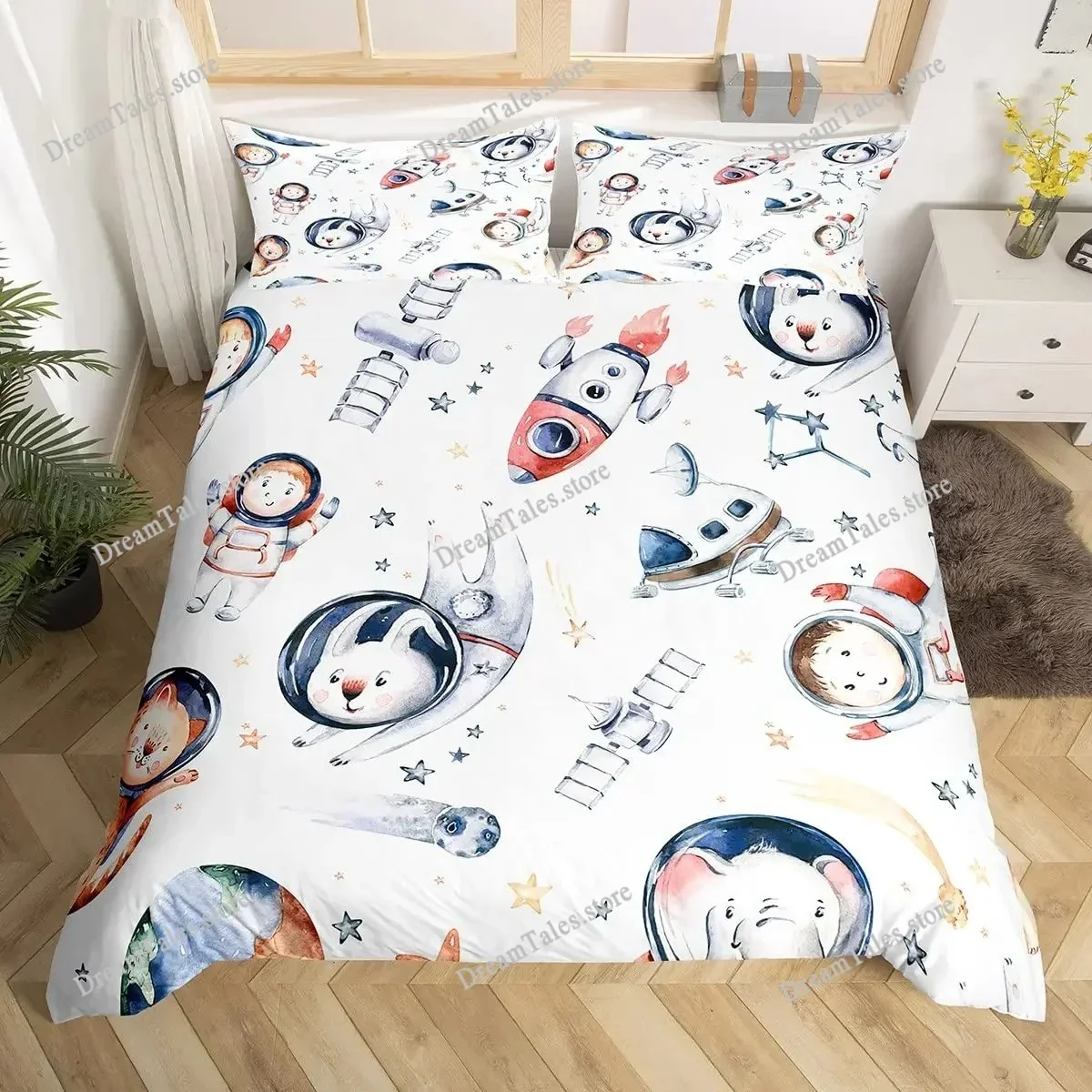Cartoon Rabbit Duvet Cover Twin Cute Animal on The Moon Quilt Cover Microfiber Cloud Galaxy Space Bedding Set for Boy Girl Gift7