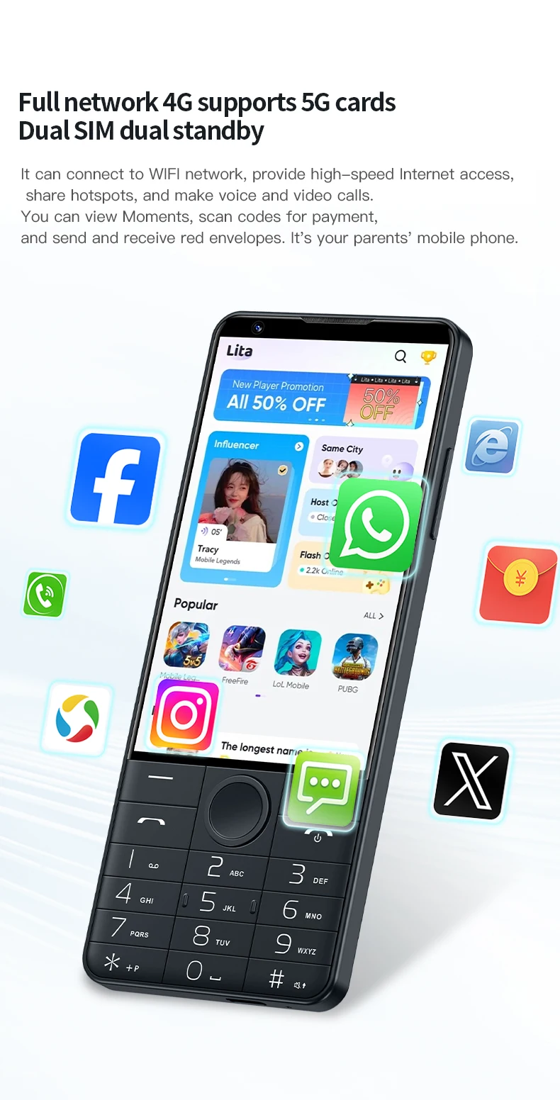 DOOV R70 4 " IPS Screen 4G Touch Keyboard Google Mobile Phone 6GB+128GB Android14 16mp 2600mAh Whatsapp Cellphone