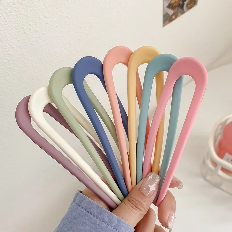 

5pcs Fashion Candy Color Hair Sticks for Women Shell Hair Clip Pins Minimalist U Shape Girls Hairpins Hair Bun Maker Headwear