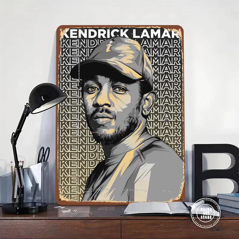 Kendrick Lamar Rapper Rap Metal Poster Custom Wall Art Retro Vintage Tinplate Signs for Man Cave Interior Decoration Living Room