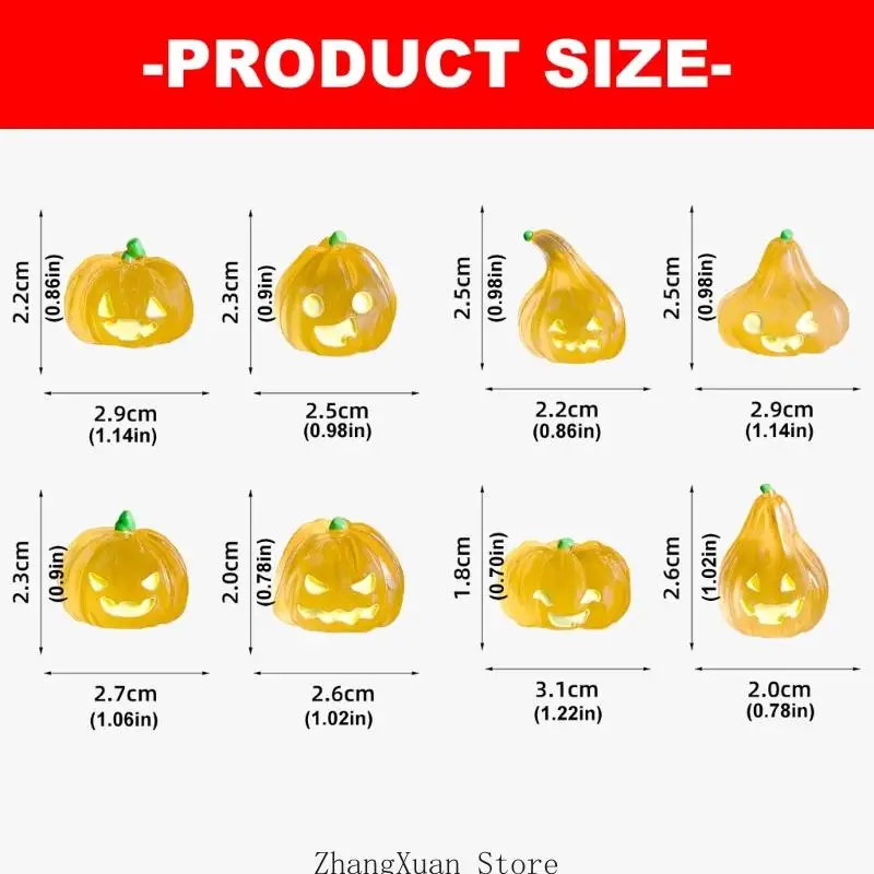 Halloween-Kürbisfiguren für Tischdekorationen, Set aus 8 glatten Miniaturen mit abwechslungsreichem Kürbis-Look, ein – Detail 6