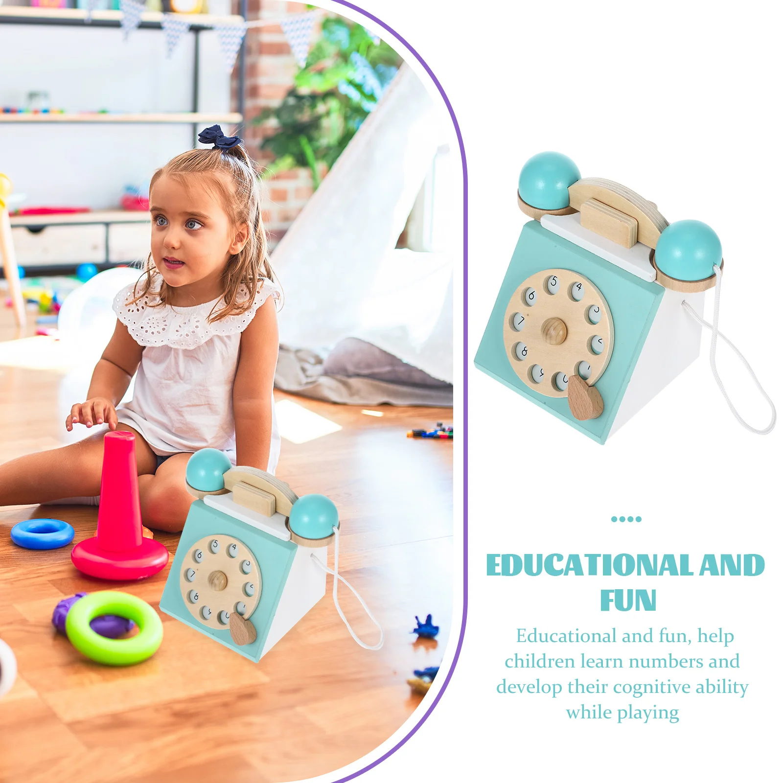 Vintage-Handyspielzeug aus Holz für Kinder, frühe Bildung, kognitive Entwicklung, Rollenspiel, Zahlenerkennungsfähigkeit