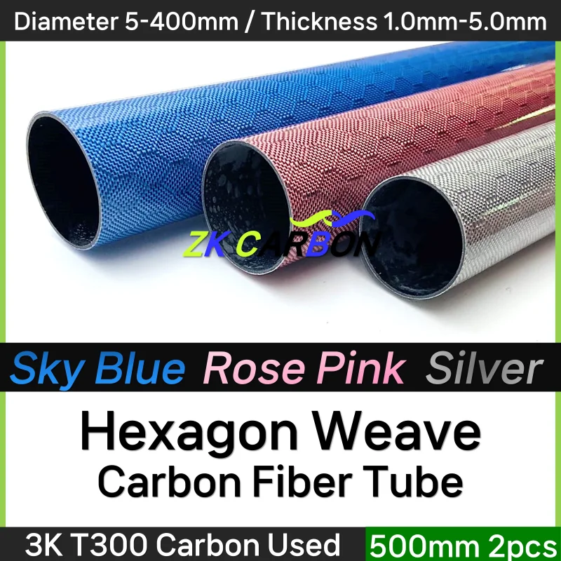 

2pcs/lot 500mm Carbon Fiber Tube Blue Silver Pink OD 8-30mm 3K Hardness Composite Material for Drone Parts