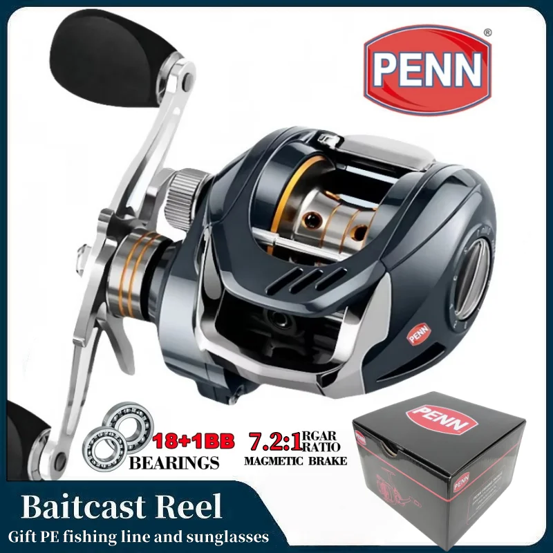 penn-baitcast-reel，bearing-18-1bb-gear-7-2-1-braking-force-15kg-stainless-steel-bearing-adjustable-from-1-to-9-gears
