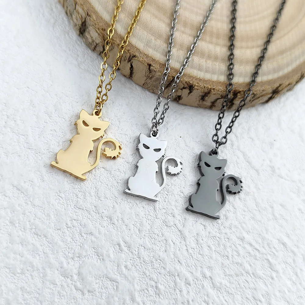 

Simple cat hollow gold-plated 18K stainless steel pendant, waterproof and non-fading women's necklace, wedding party gift
