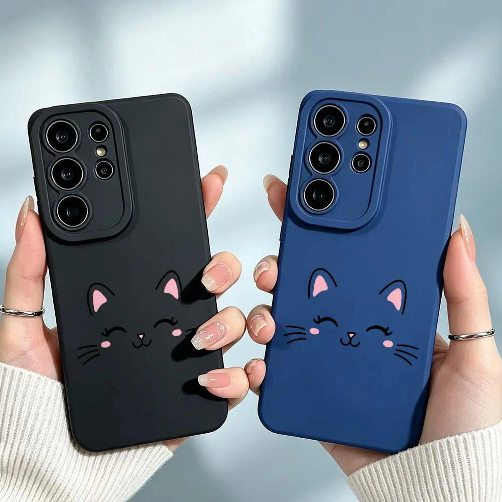 Cartoon Cat Face Expression For Samsung Galaxy S26 S25 S24 S23 S22 S21 A55 A54 A35 A15 Ultra FE Plus Phone Case Cover