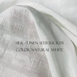 55'' Wide By Meters Striped Silk Linen Material 19 Momme Slubbed Ivory Natural White Silk Flax Fabric Wedding