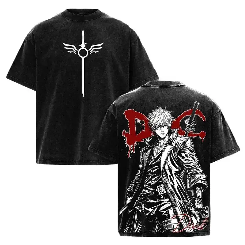 Game Devil May Cry Dante Graphic T Shirt Men Women Washed Cotton Tshirts Vintage Casual Clothing Harajuku Unisex Loose T-shirt