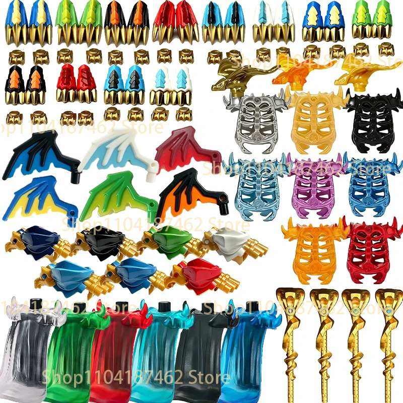 Image of MOC Elementare Bausteine Figur Drachenflügel Pfote Umhang Rüstung Filmzubehör Modell Zusammenbau Mini-Bausteine Spielzeug Geschenk für Kinder H47