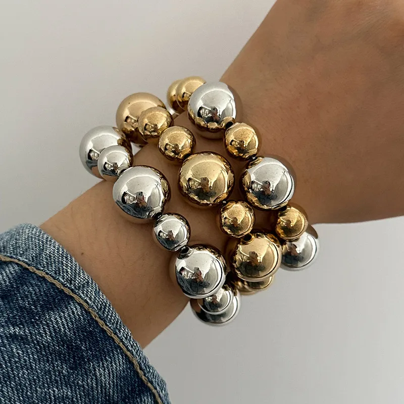 

3 pcs punk stretch bracelet color ball bracelet female imitation pearl girl jewelry accessories gift