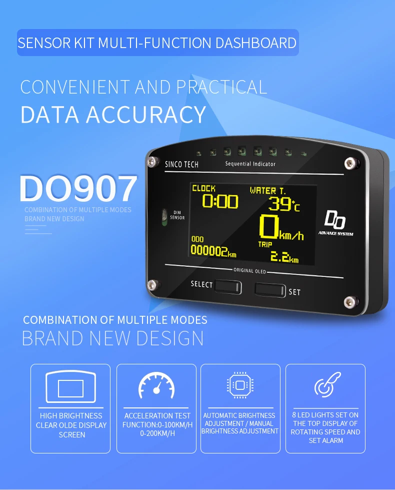 

Fit for 12V Car Race Dash Panels OLED Digital Display Full Sensor Kit Car Multi-Function Dashboard