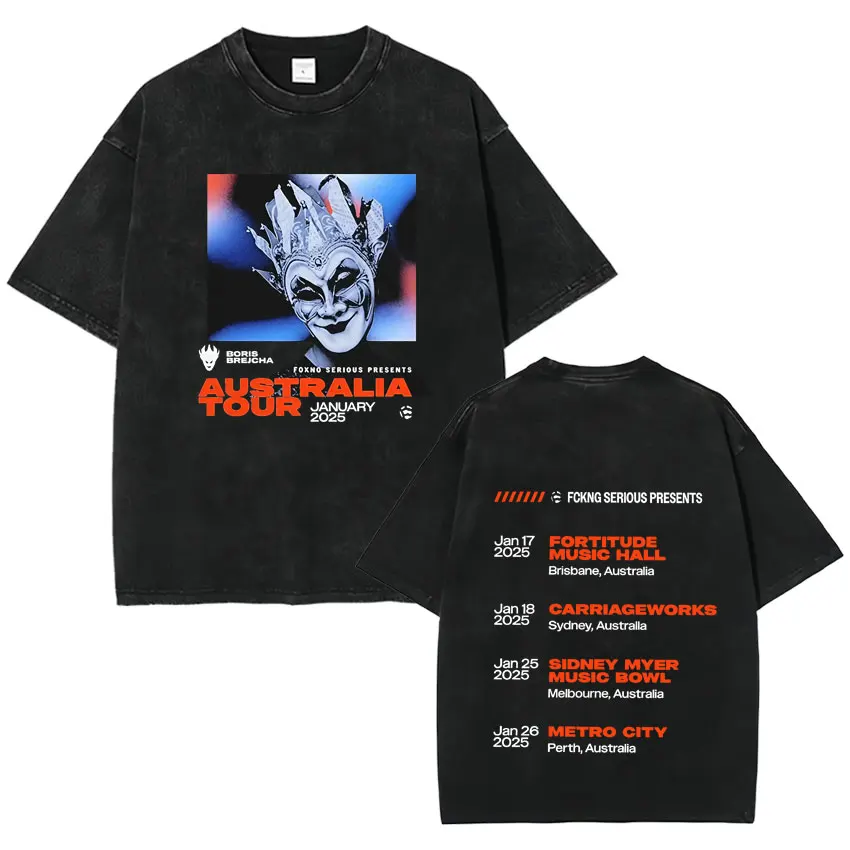 

Hot Sale Boris Brejcha Mask Graphic Fashion T Shirt Mens Womens T Shirt Punk Tees Vintage Washed Y2K Short Sleeve Tops Fans Gift