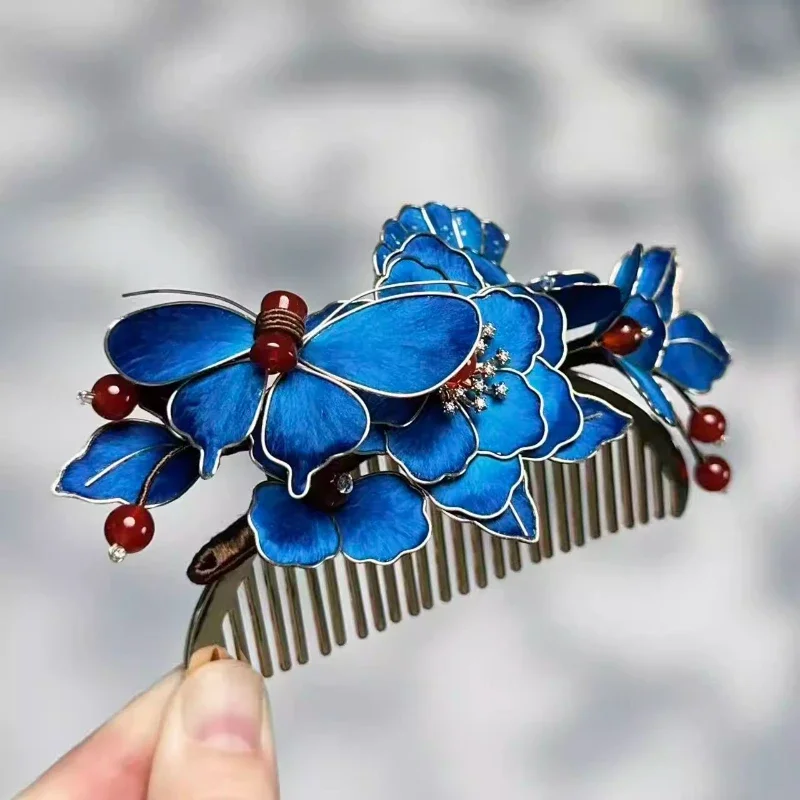 Intangible Cultural Heritage handmade imitation of green hair hairpin blue high-end temperament disc hair Hanfu cheongsam