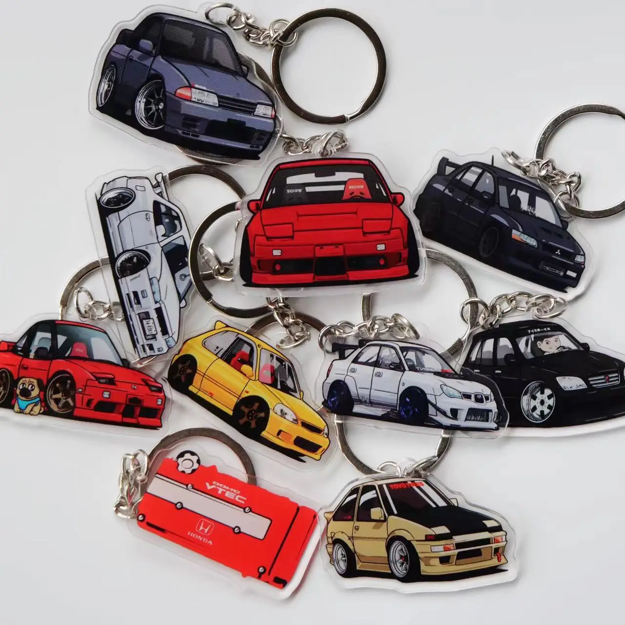 JDM R32 R34 240SX 180SX EVO STI EK9 NSX RX7 M3 A80 AE86 Cartoon Acrylic Creative Keychain