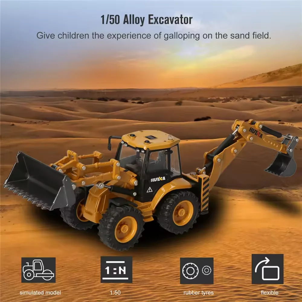 Huina 1704 1:50 Wheel Car Excavator Bulldozer Combine Construction Truck Alloy Tractor Metal Back Hoe Diecast Backhoe Loader Toy