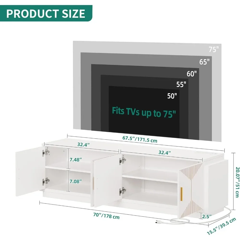 Stylish 75 Inch TV with Power Outlet - White Entertainment Center & Living Room Storage Solutions