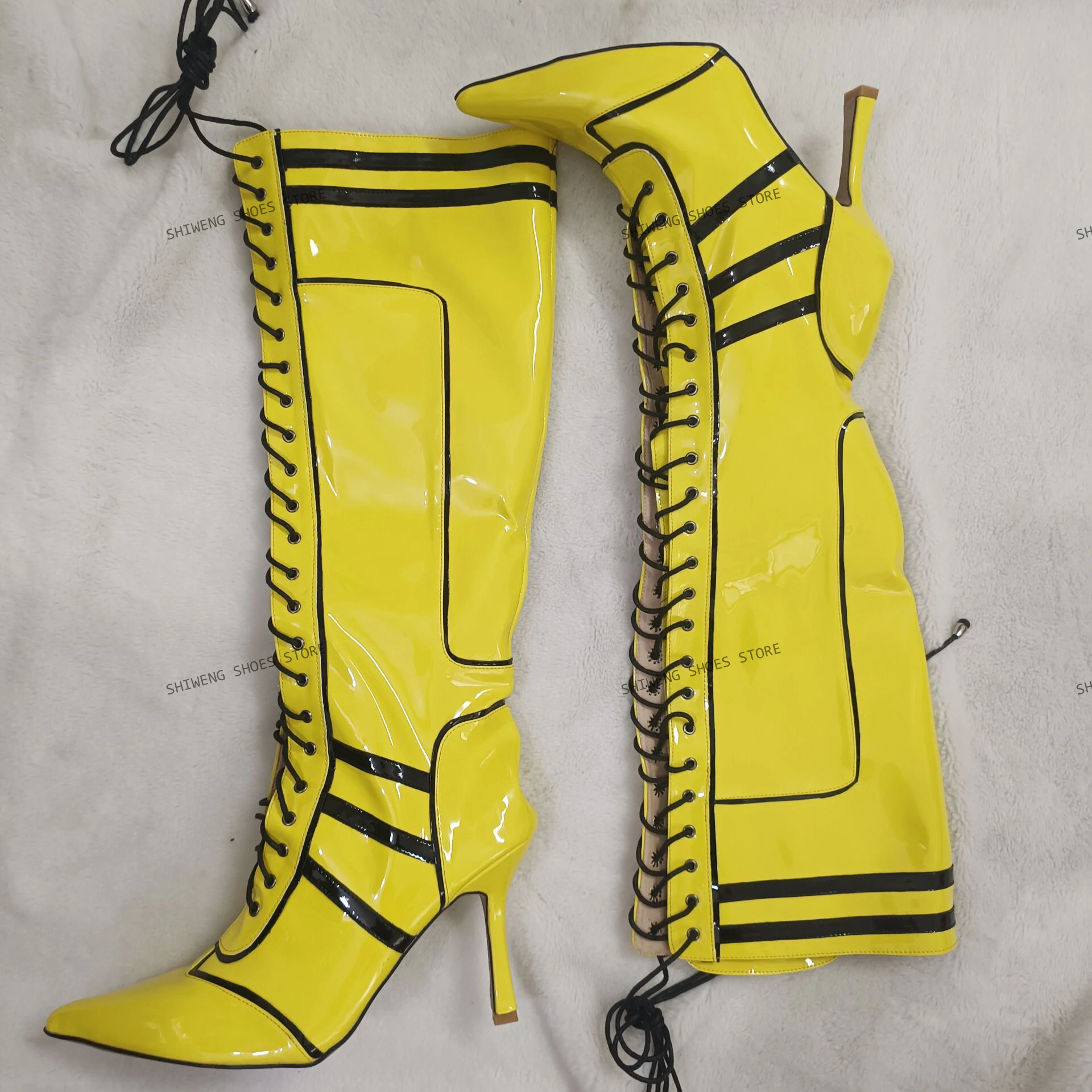 Cross Tied Sandals Boots Pointy Toe  Buckles Straps Knee High Boots Summer Women Sexy Shoes Lace Up Stiletto Heels 44 view 5