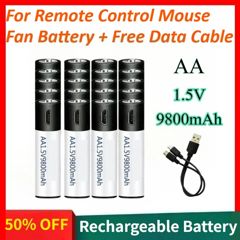 

1.5V 9800mAh High Capacity AA USB Li-ion Rechargeable Battery Used for Remote Control Mouse Fan Battery and A Free Data Cable