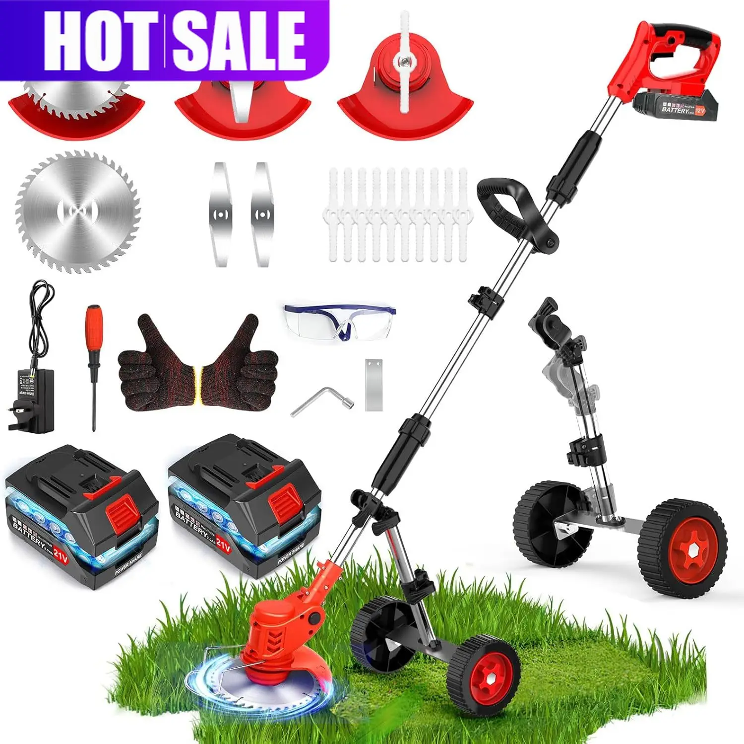 

Cordless Electric Weed Wacker with Metal Blades, Lightweight Weed Eater Battery Powered 4000mAh 21V