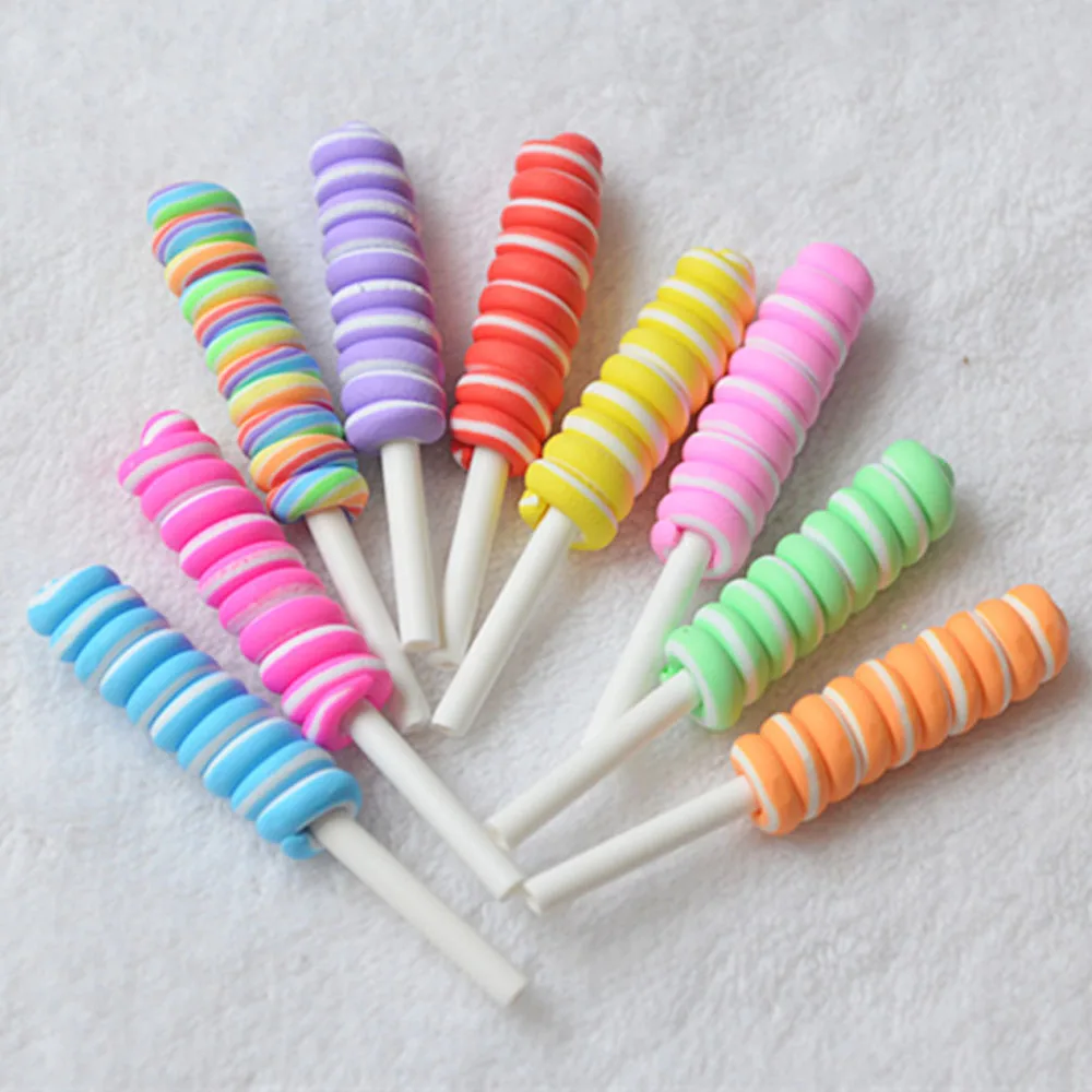 10 Stks/zak Candy Lollipop Nail Art Decoraties 3D Kawaii Manicure 9*50Mm Slime Diy Polymeer Klei Accessoires 9 kleuren Nagel Charmes