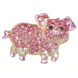 Retro Pink Pig Animal Breast Pin Women's Rhinestone Cute Breast Pin Sparkling Crystal Breast Pin Girl Dress Breast Pin Jewelry