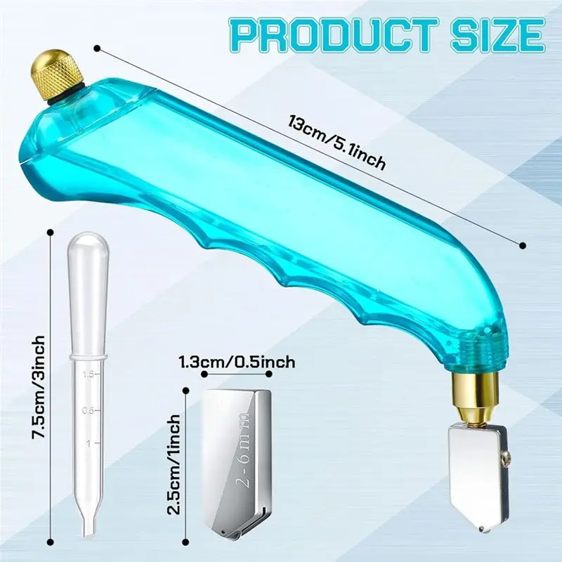 ABRW-Stained Glass Supplies Cutters Tools Glass Cutter And 2-6Mm Replaceable Heads (Blue, White)