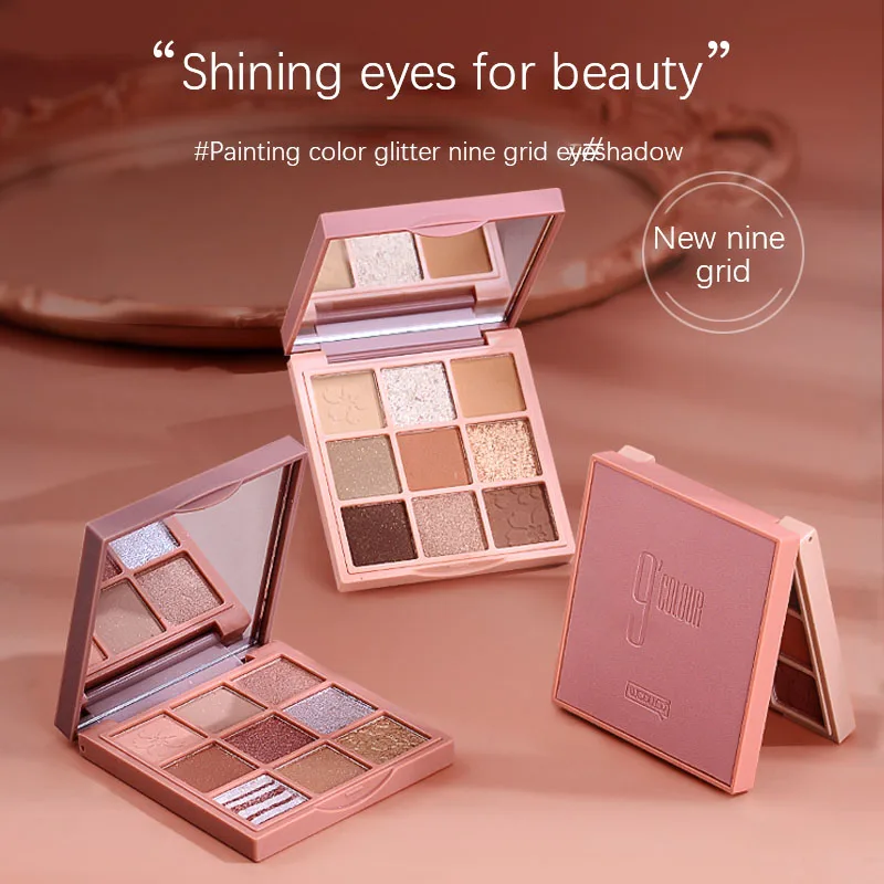 9 Color Eye Shadow Palette Eyeshadow Palette With Mirror Shimmer Shiny Eyeshadow Peach Chocolate Brown Eyes Makeup