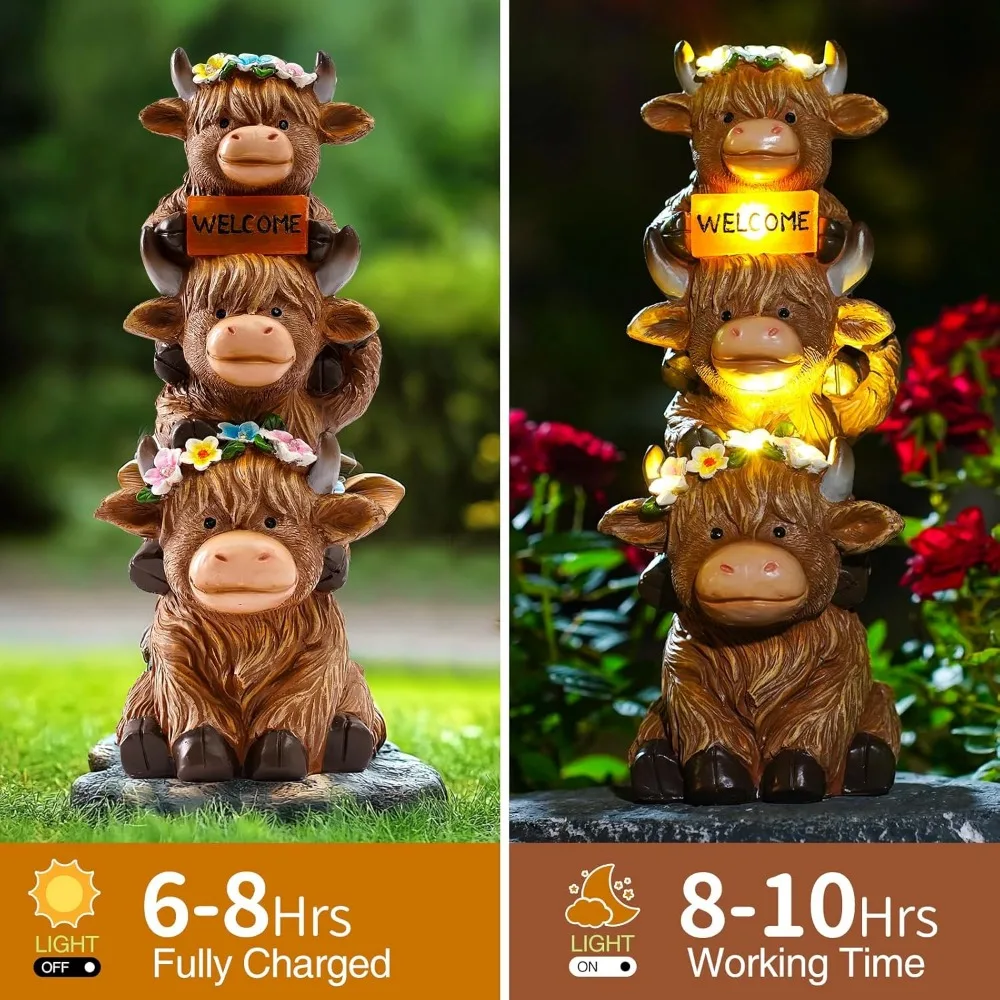 تمثال حديقة بقرة المرتفعات الشمسية مع زخرفة الزهور - هدية عيد ميلاد مثالية للنساء والأمهات