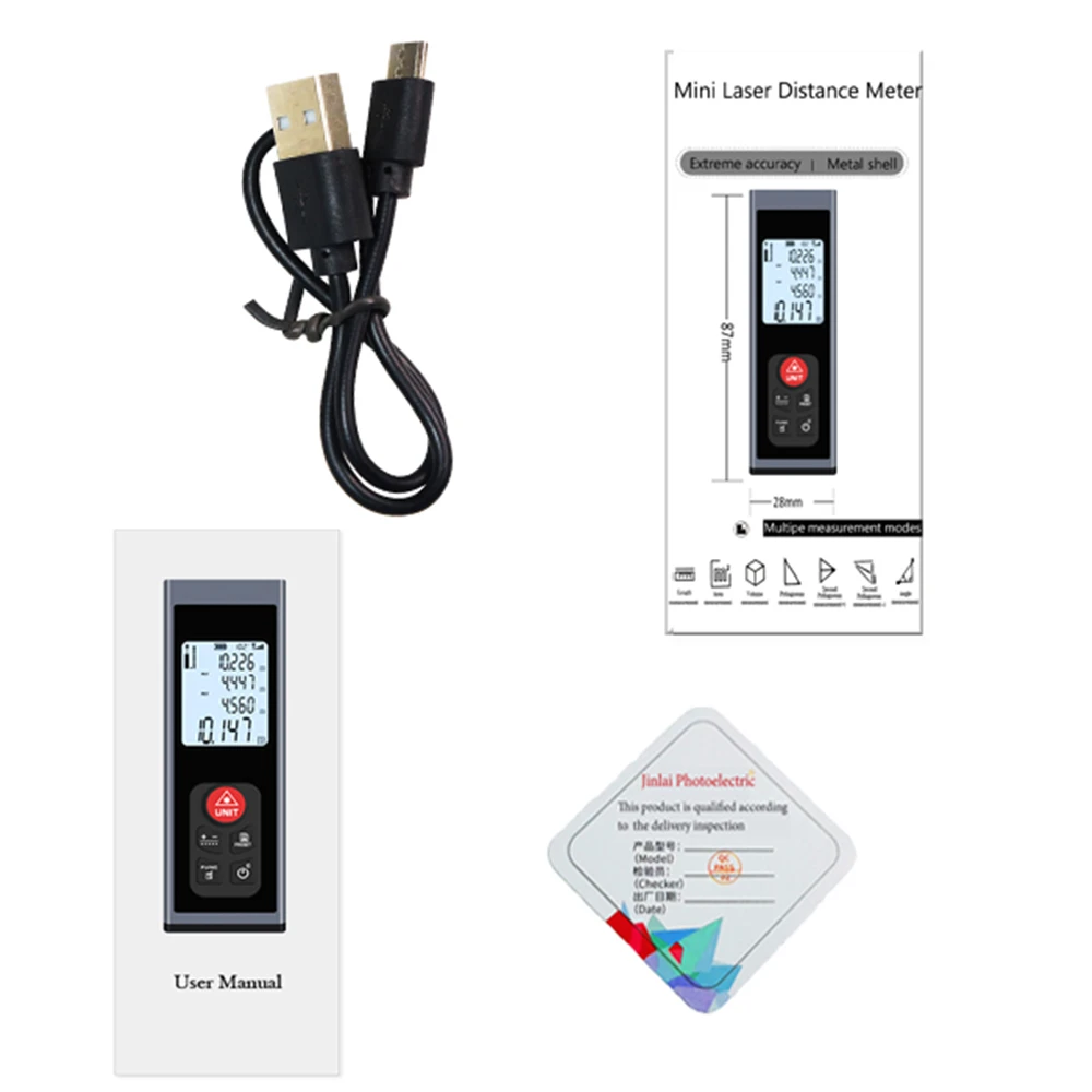 Imagem -05 - Medidor de Distância Handheld Recarregável de Carregamento do Mini Usb do Laser do Rangefinder do Laser Inteligente 40m100m Digital