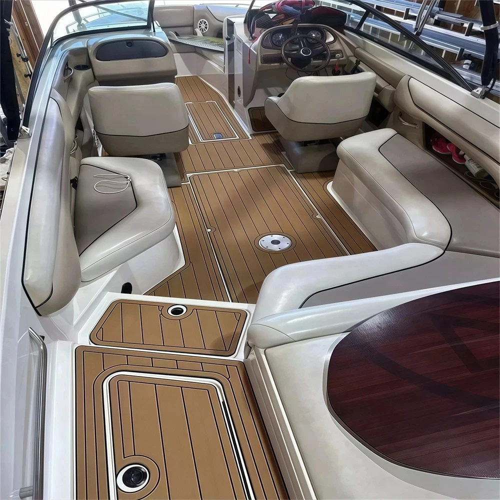 Non-Slip EVA Faux Teak Marine Mat Self-Adhesive 6mm Yacht Cockpit Pad for 2005 malibu 25 lsv Boat Decking Easy Install
