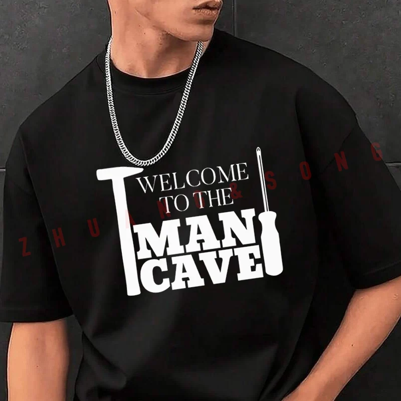 

Welcome To The Man Cave Tshirt Men Black New Hip Hop O-neck Tee Shirt Crew Neck Tops Casual T-shirt