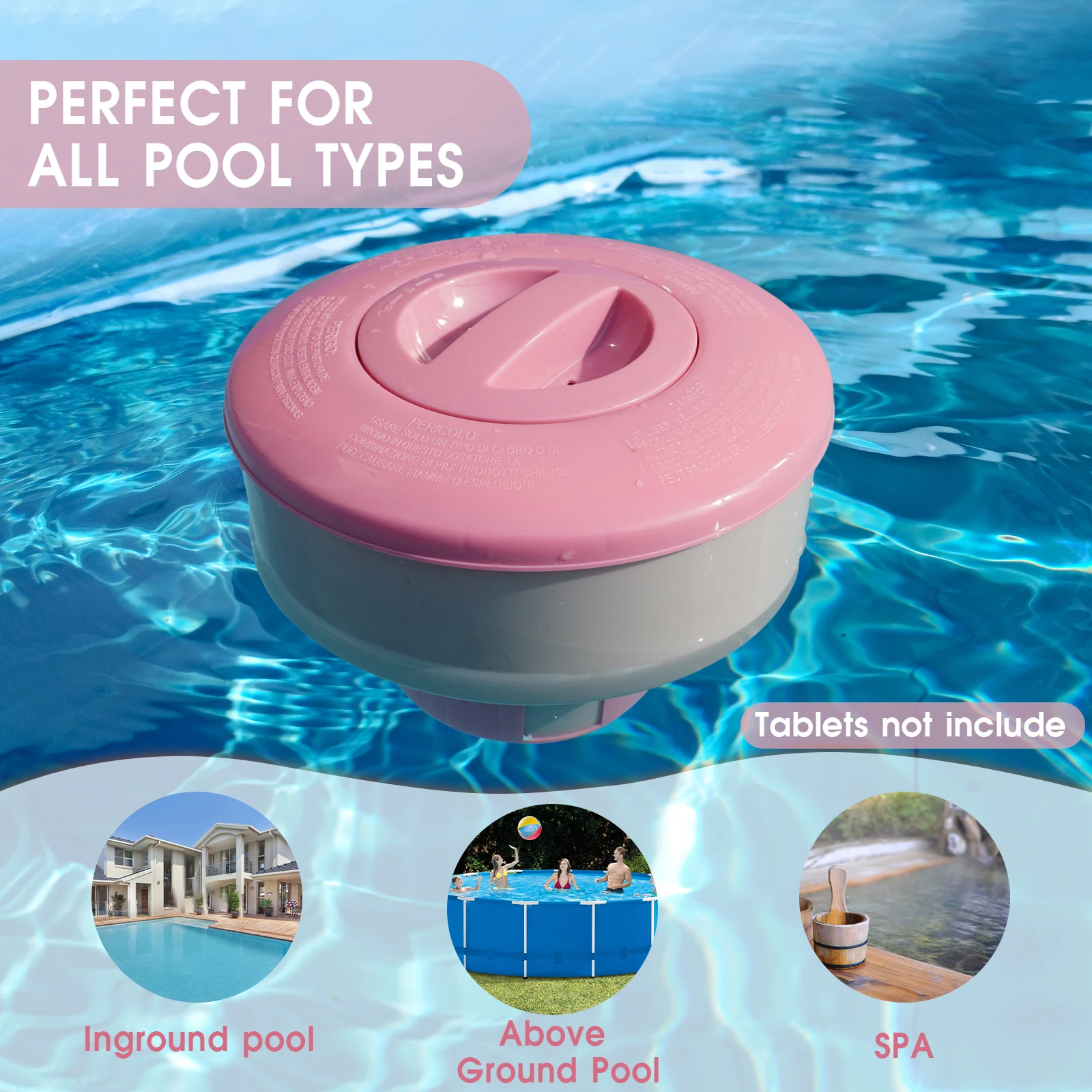 Dispensador químico flotante de cloro y bromo para piscina, flotador de cloro grande para tabletas de 3 ", soporte para cloro