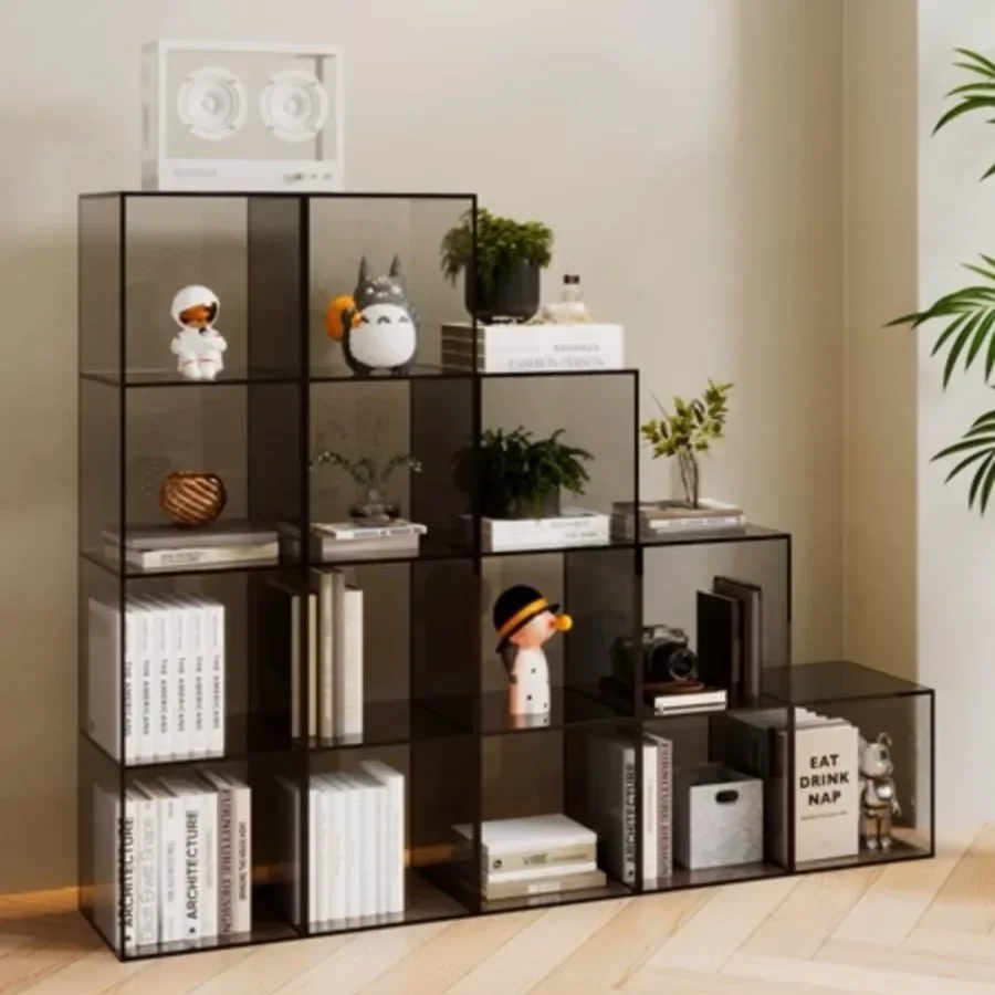 Light luxury bay window bookcase household living room acrylic storage cabinet bedroom shelf bookshelf solid wood corner floor