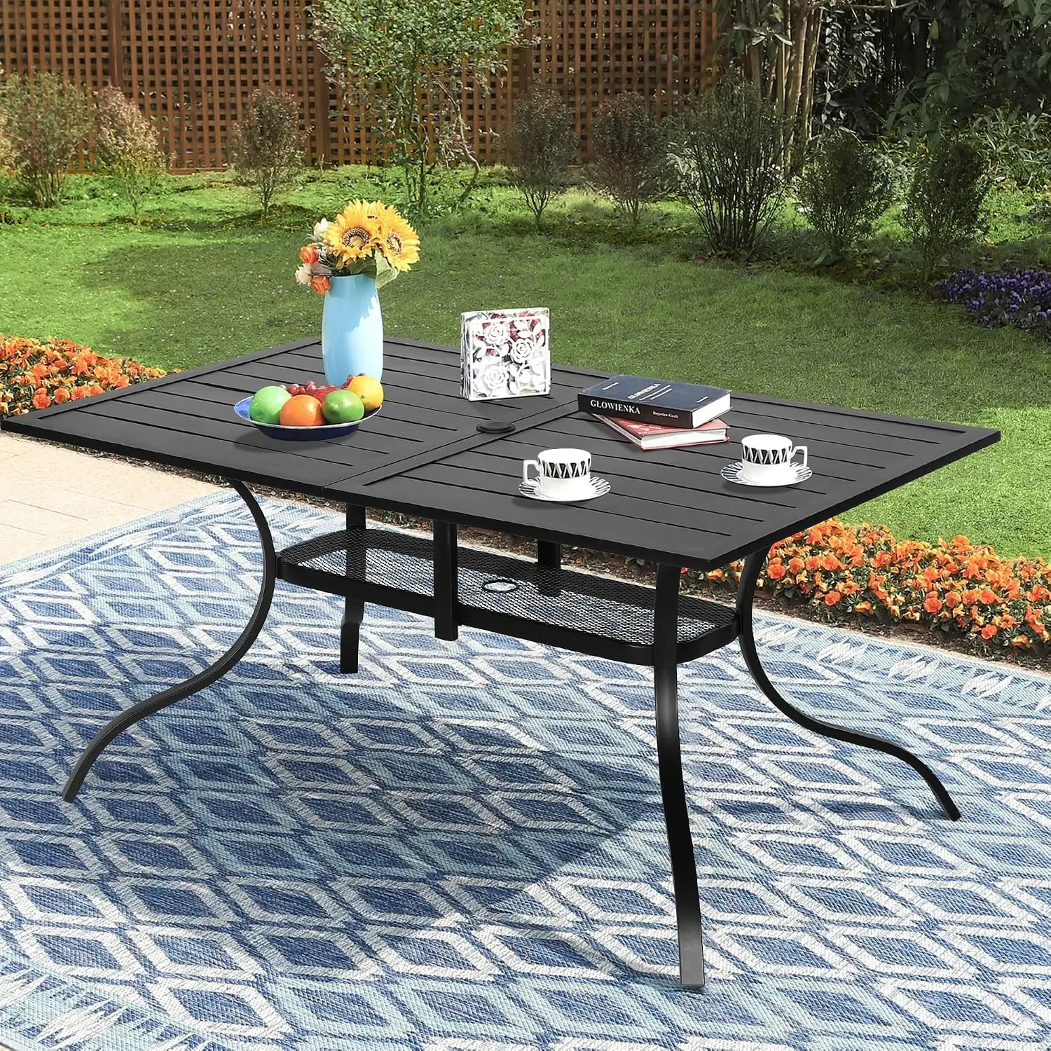 Rectangle Metal Slat Patio Dining Table 60