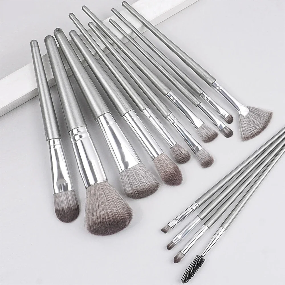 1 conjunto de 14 pincéis de maquiagem cabelo macio sombra de olho em pó blush rosto reparação nariz sombra maquiagem artista conjunto completo de ferramentas