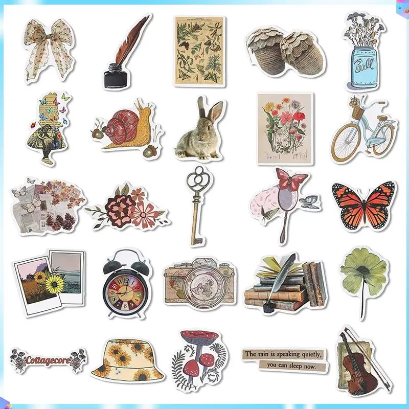 

N93R Vintage Stickers, 100 Scrapbook Stickers Vintage Diary Supplies, Waterproof Vinyl Decals For Planners Junk Journal