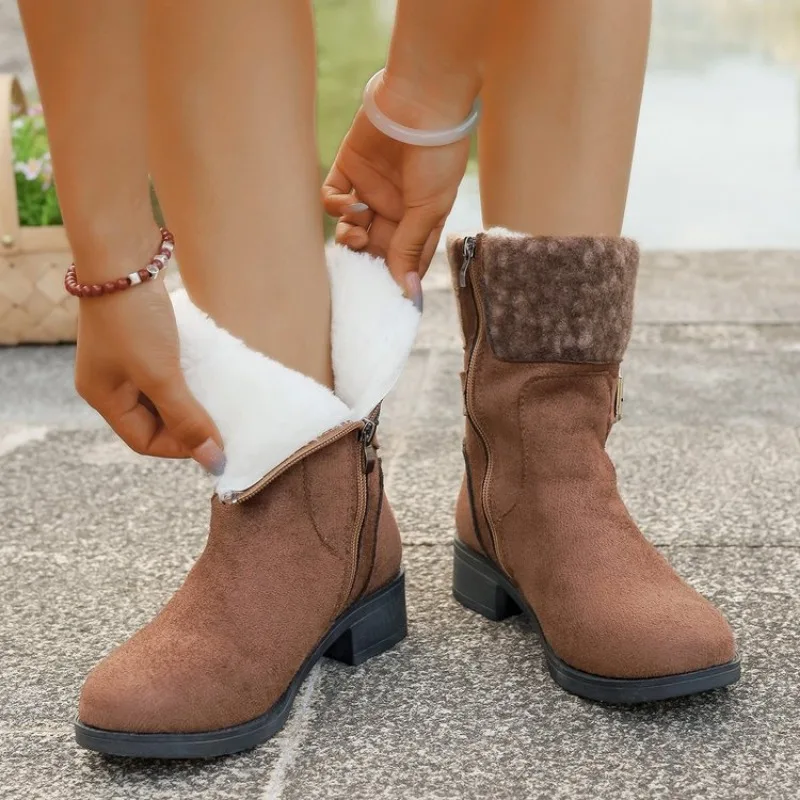 

NEW Snow Boots Women Winter Warm Fashion Designer Platform Boots Non-slip Short Plush Flats Suede Shoes Mujer Plus Size 41 42 43
