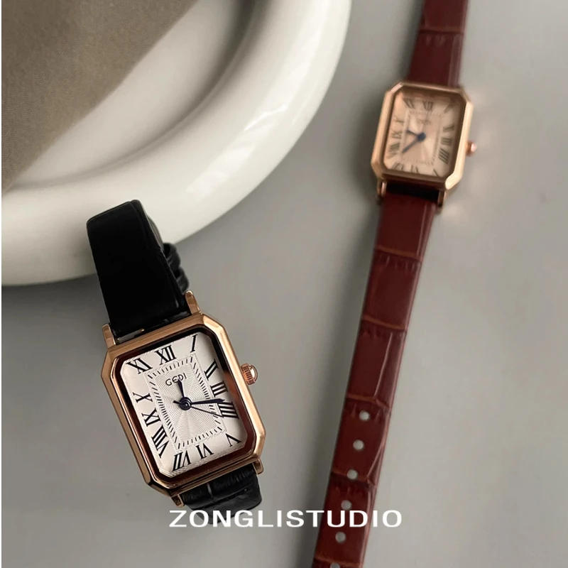 Fashion Rectangle Quartz Wrist Watch for Women Luxury Brand Roman Dial Leather Strap Ladies Watches Clock Reloj Mujer
