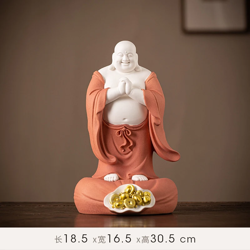 Ceramic Laughing Figurine - Fortune-Bringing Buddha Statue For Living Room Office Decoration, Housewarming And Openin
