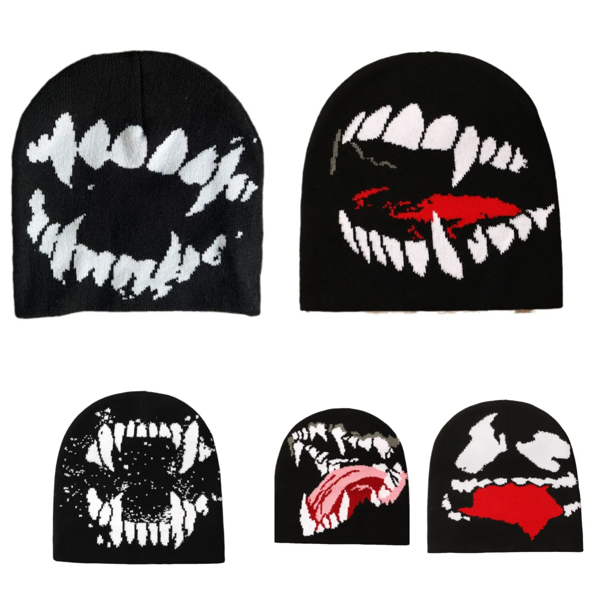 Women Hat Knitting Beanies Goth Tooth Caps Men Y2k Streetwear Winter Fashion Pullover Kpop Harajuku Vintage Warm Hip Hop Unisex